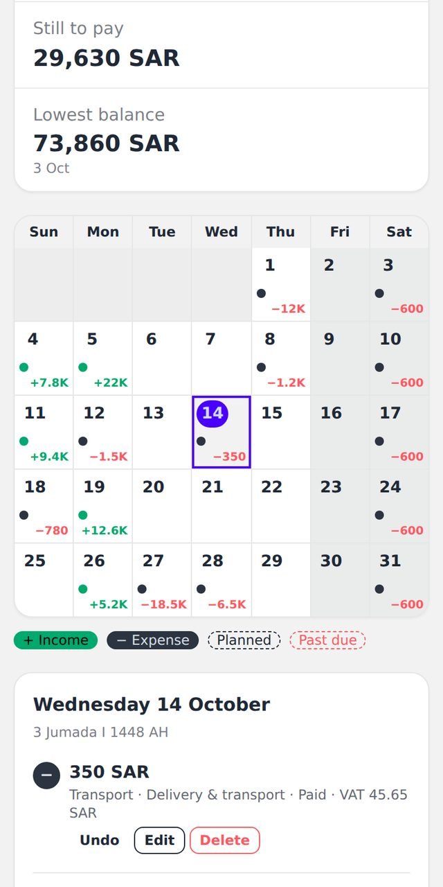 The planner on a phone screen